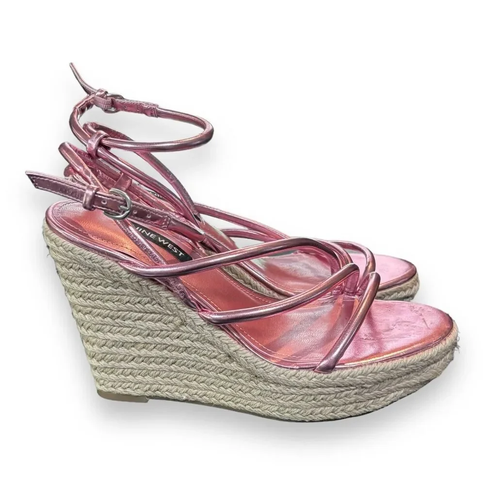 Nine West Women's Hipsta Espadrille Platform Wedge Sandals Metallic Pink Size 6M